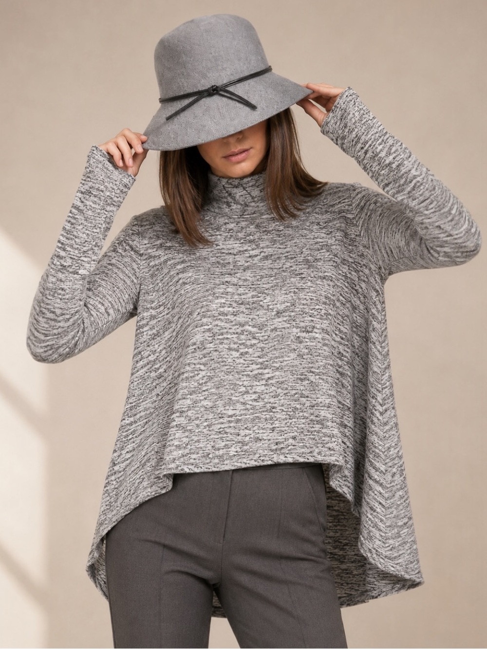 Calvin Klein Gray Marled High Low Swing Top Womens XL Asymmetrical Hem Soft Knit